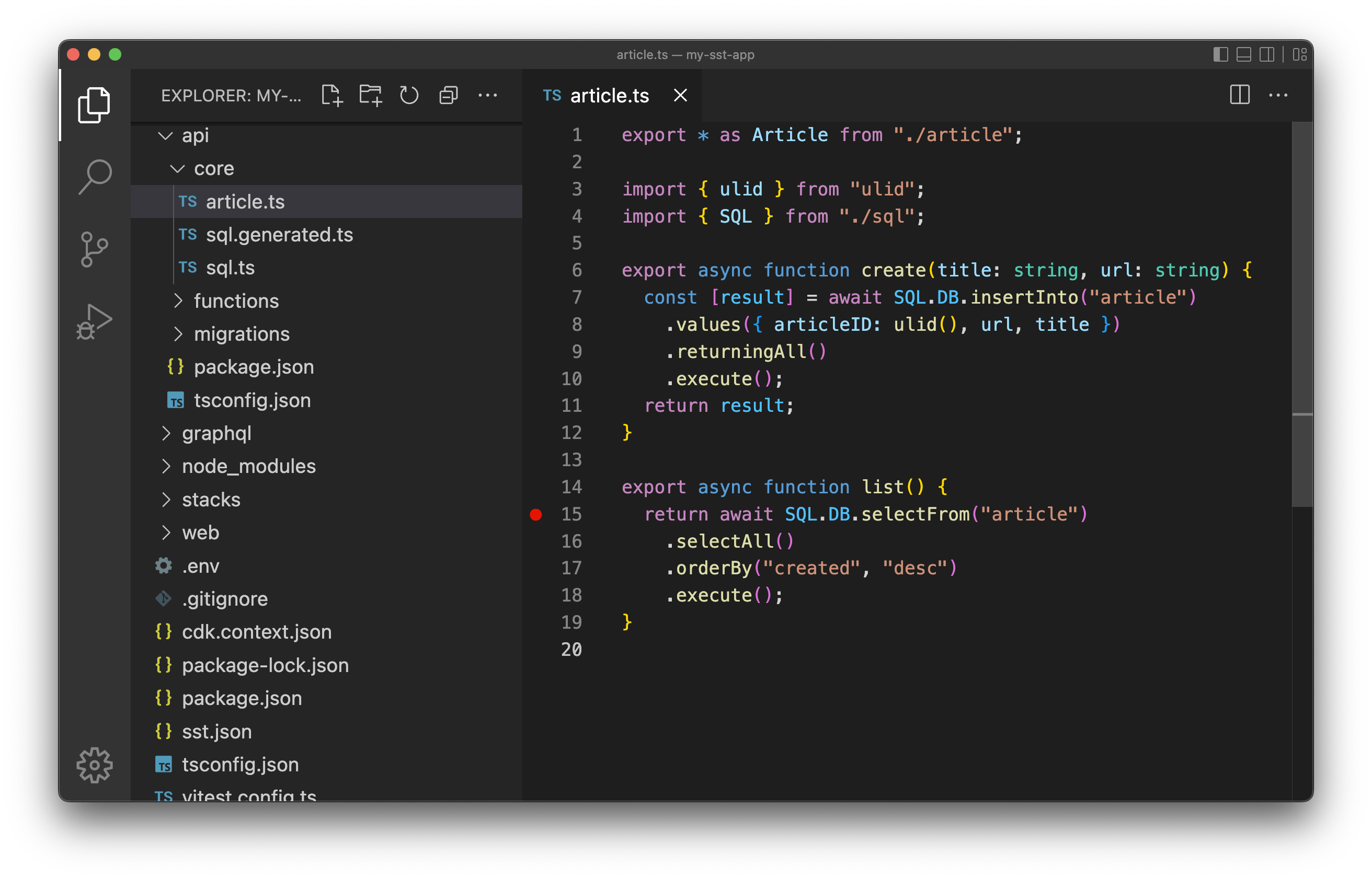 VS Code set breakpoint