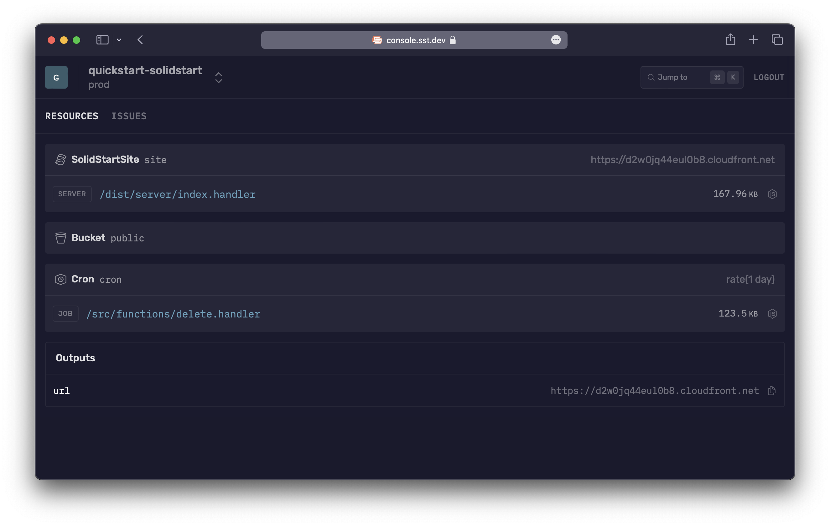 SolidStart app in the SST Console