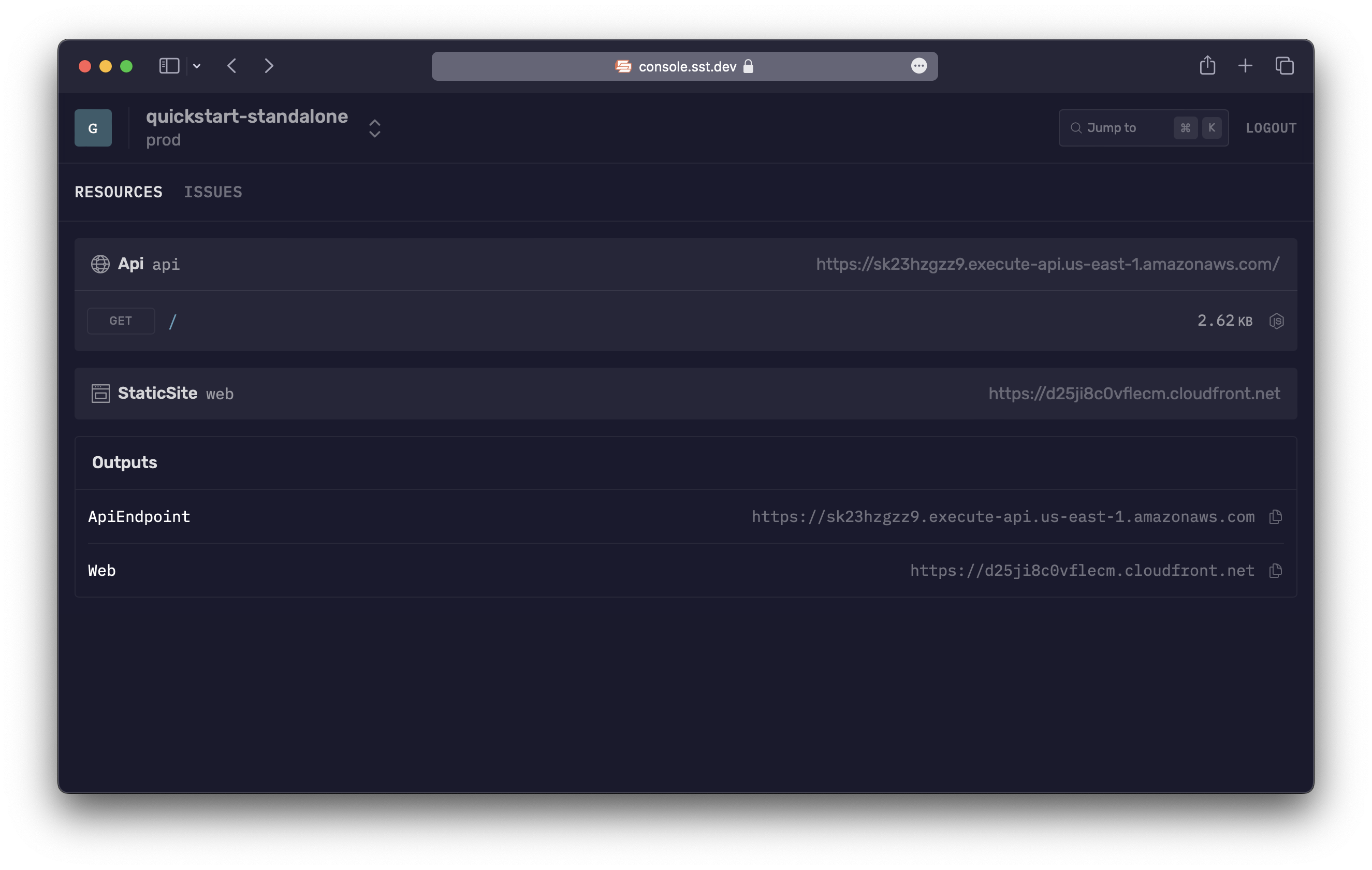 SST app in the SST Console