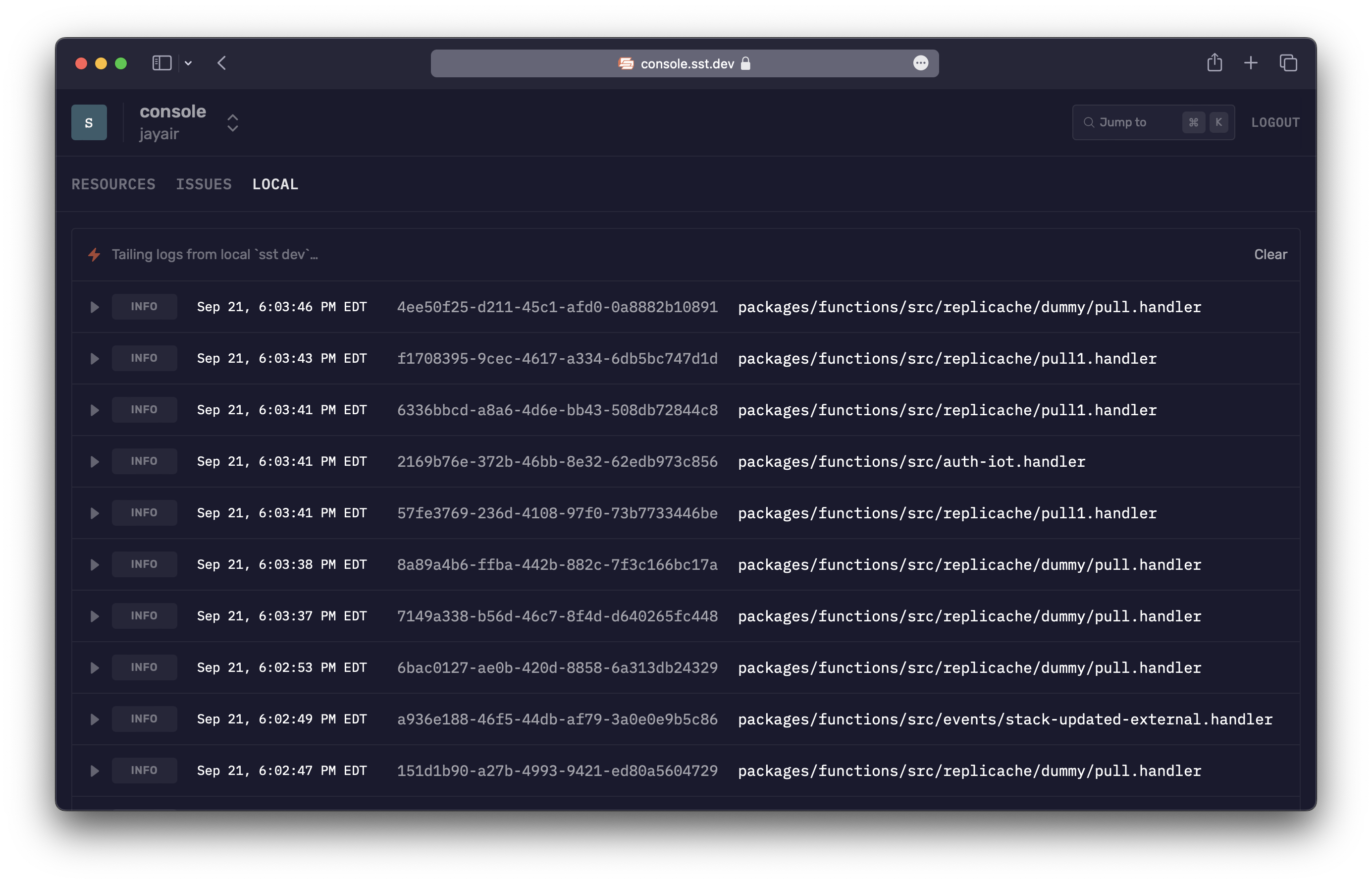 SST Console local tab