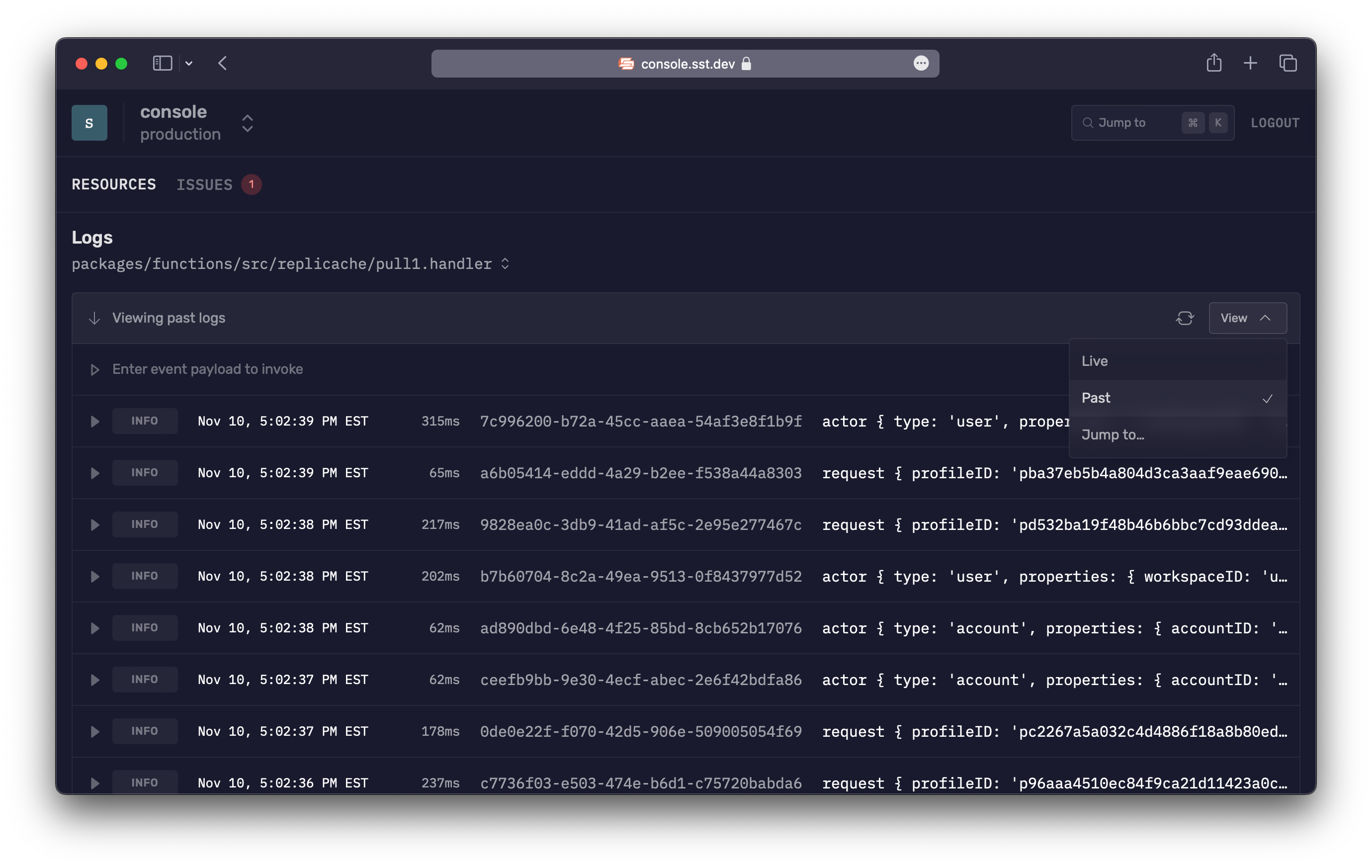 SST Console log modes