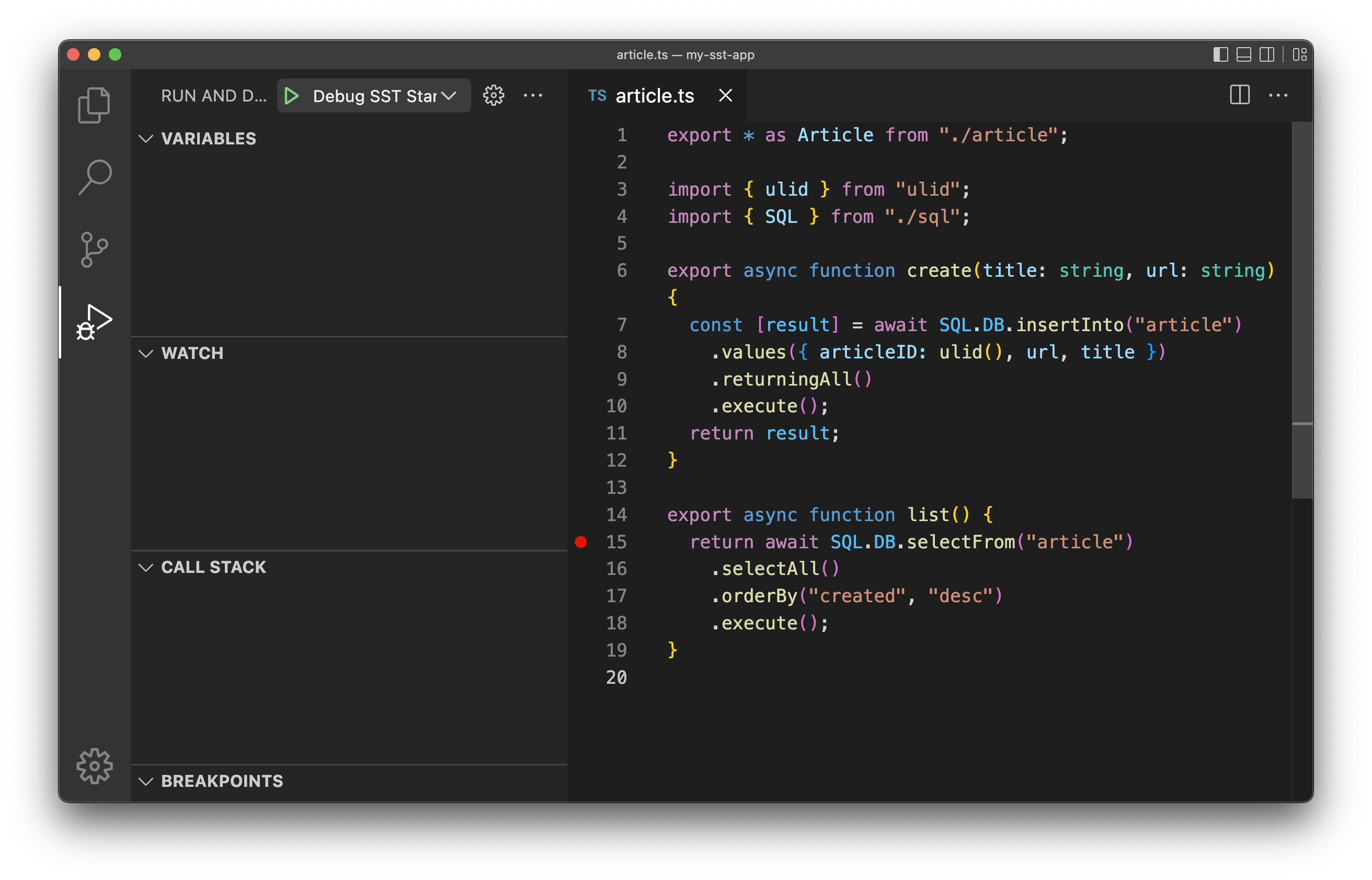 VS Code start debugging