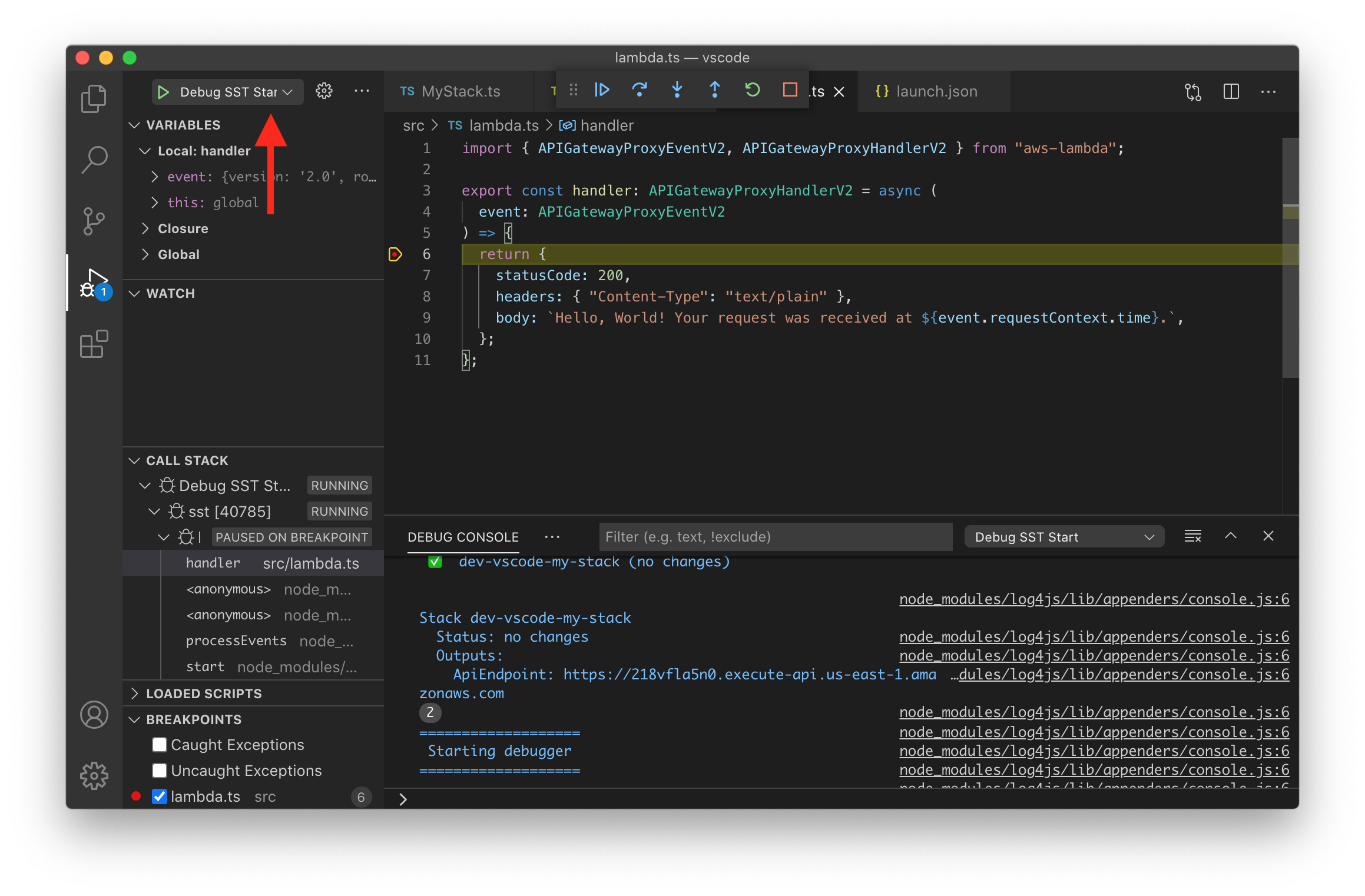 VS Code debug SST Dev